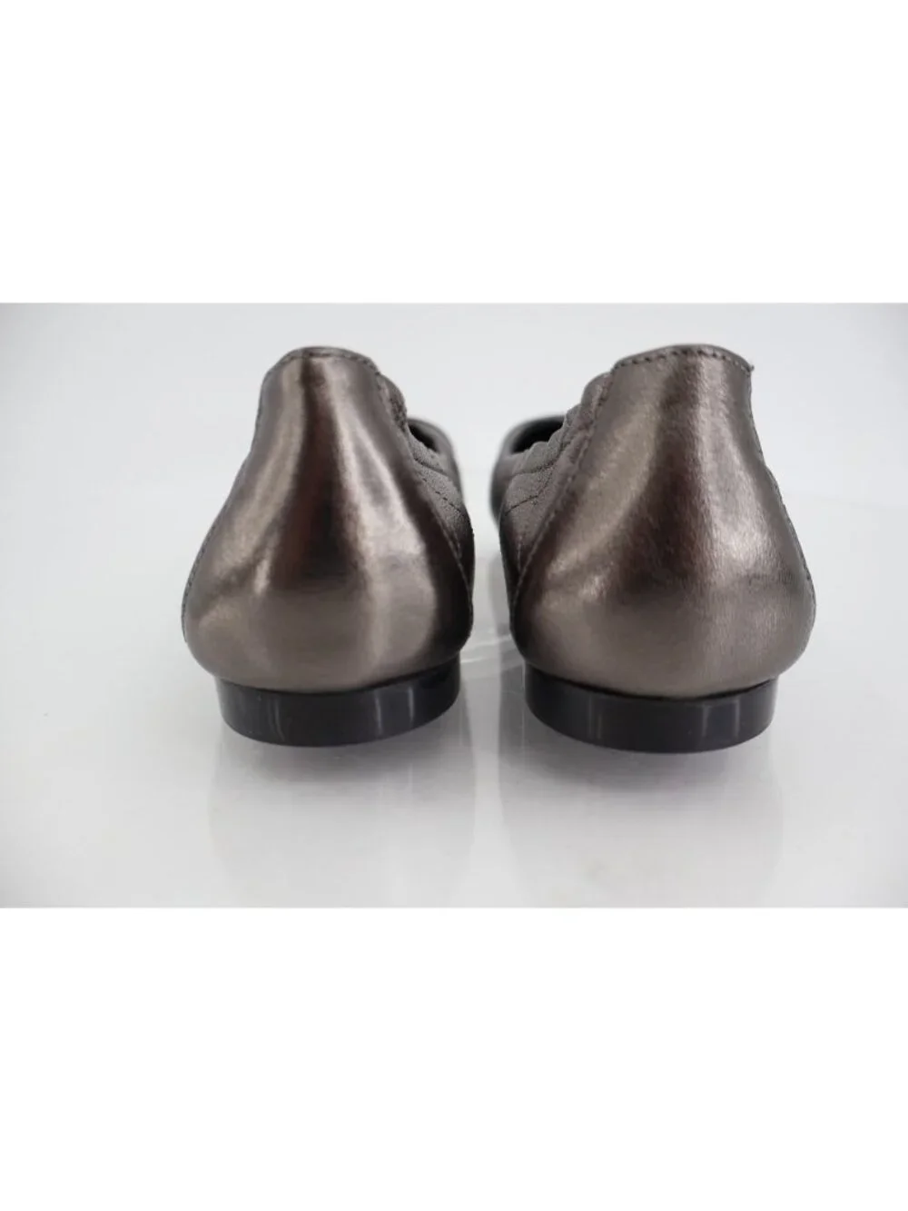 AGL Naomi Womens Ballet Flats Size 39.5 9.5 Quilted Silver Black Leather Cap Toe
